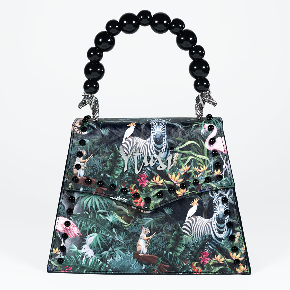 PEARLA HANDBAG | JUNGLE, BLACK PEARL HANDLE