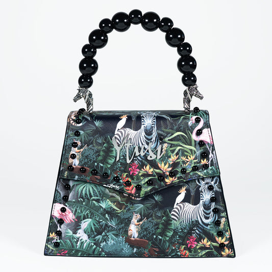 PEARLA HANDBAG | JUNGLE, BLACK PEARL HANDLE