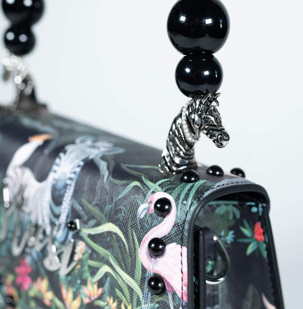PEARLA HANDBAG | JUNGLE, BLACK PEARL HANDLE