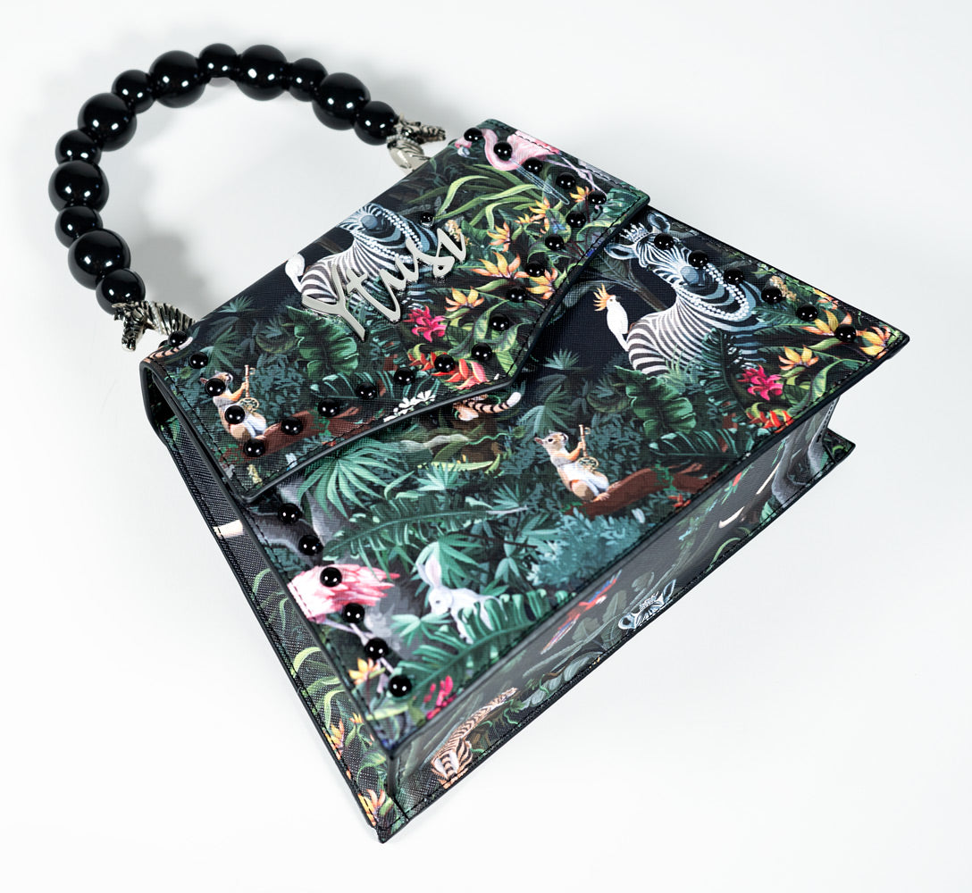 PEARLA HANDBAG | JUNGLE, BLACK PEARL HANDLE