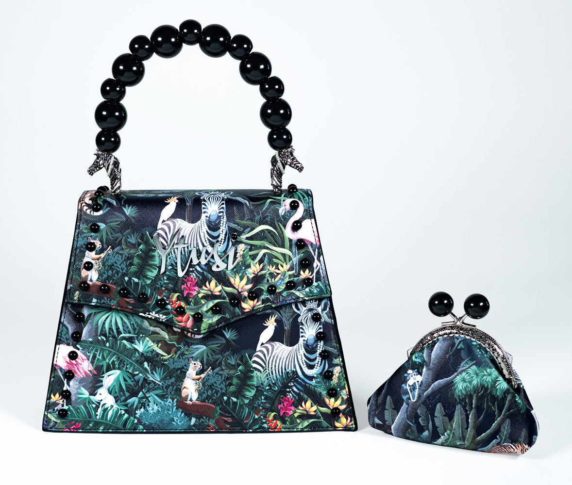 PEARLA HANDBAG | JUNGLE, BLACK PEARL HANDLE